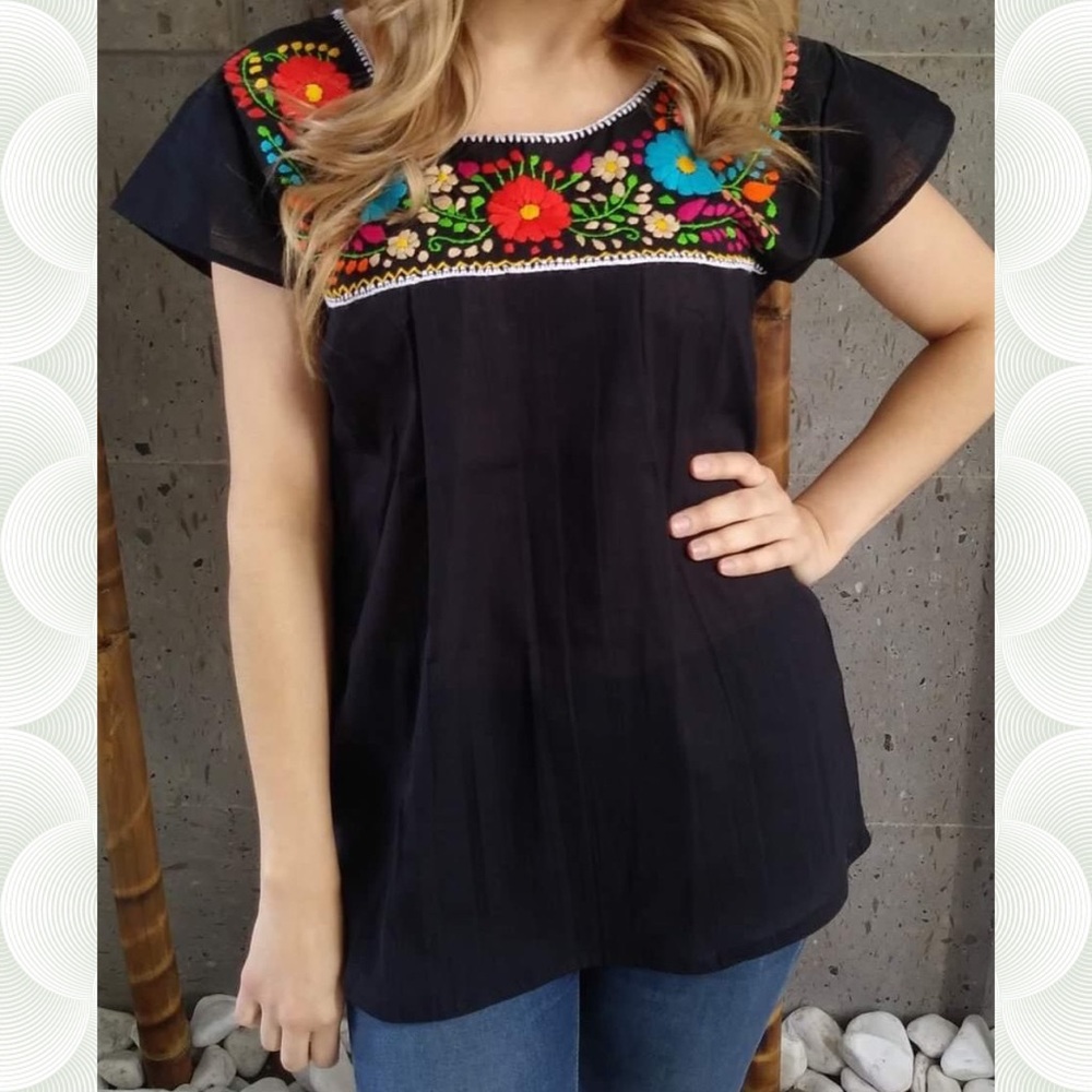Mexican Black Hand Embroidered Blouse